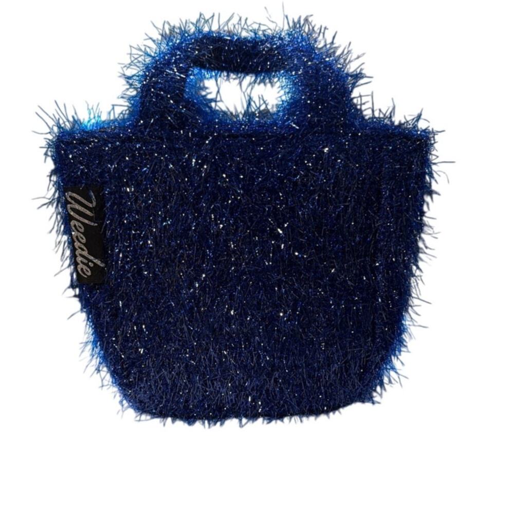 Edie Parker 'Weedie' Mini Grass Tinsel Handbag Metallic Blue New